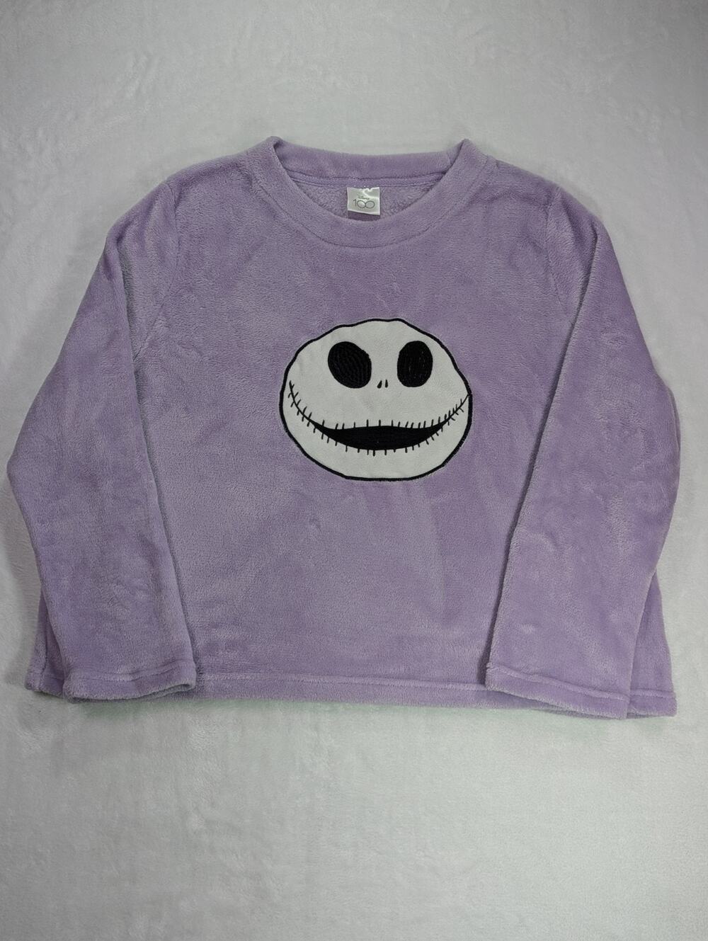 Disney Jack Skellington Pullover 2X Purple Fuzzy Plush Sherpa Sweatshirt Cozy
